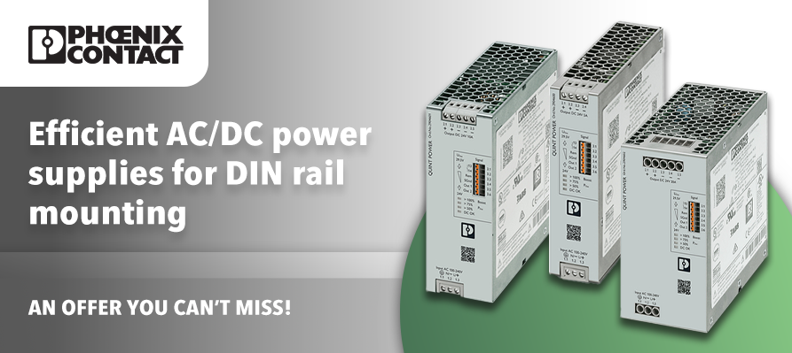 Efficient AC/DC power supplies for DIN rail mounting