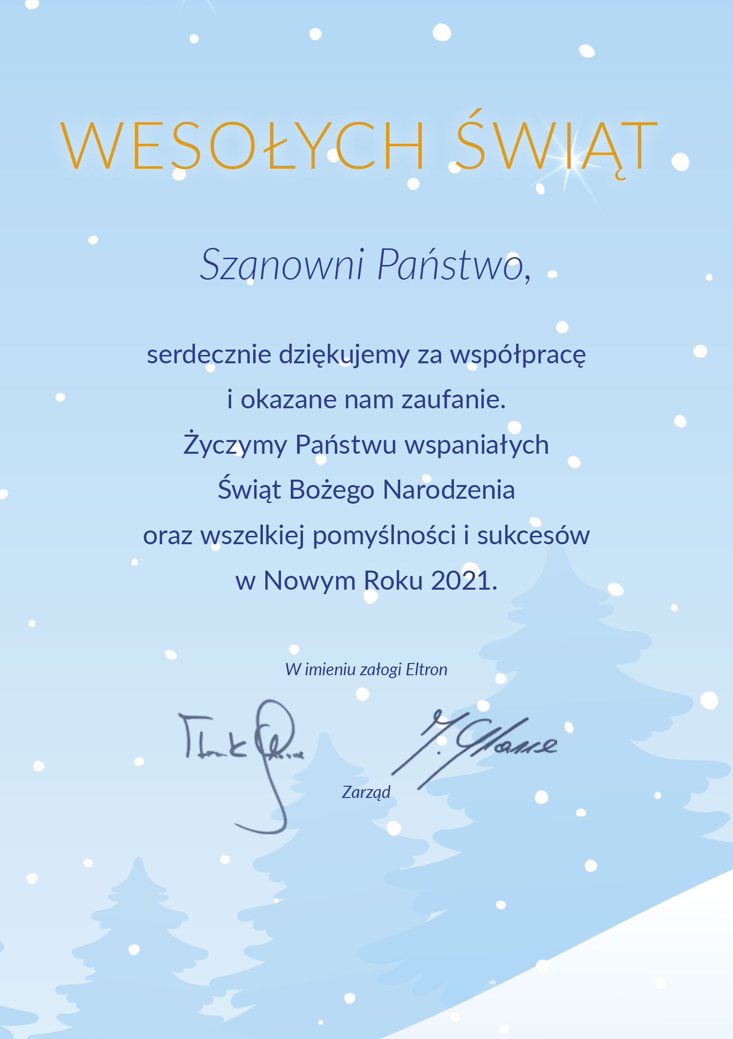 Życzenia świąteczne od całej załogi Eltron